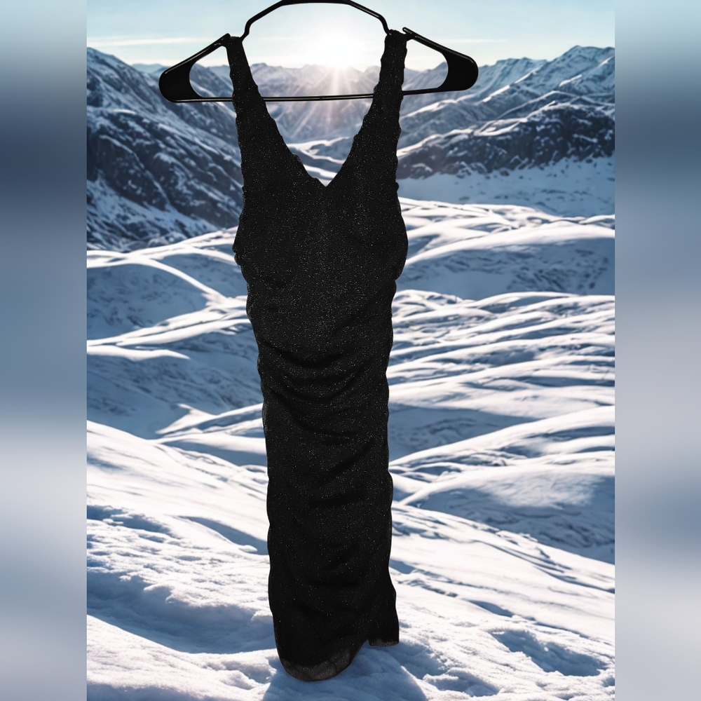 Express Elegant Black V Neck Evening Dress